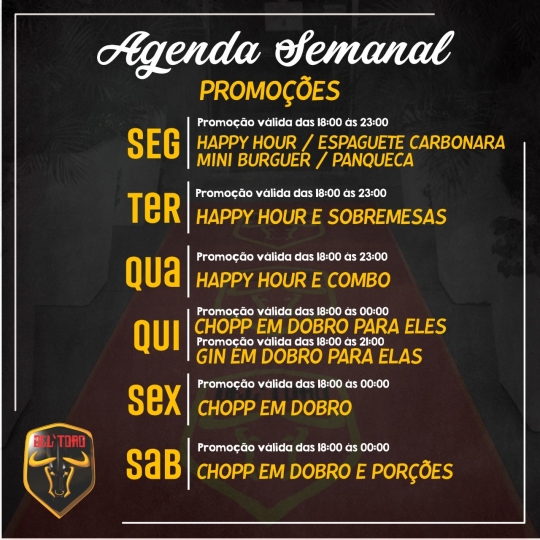Agenda Semanal de Promos Del’Toro 